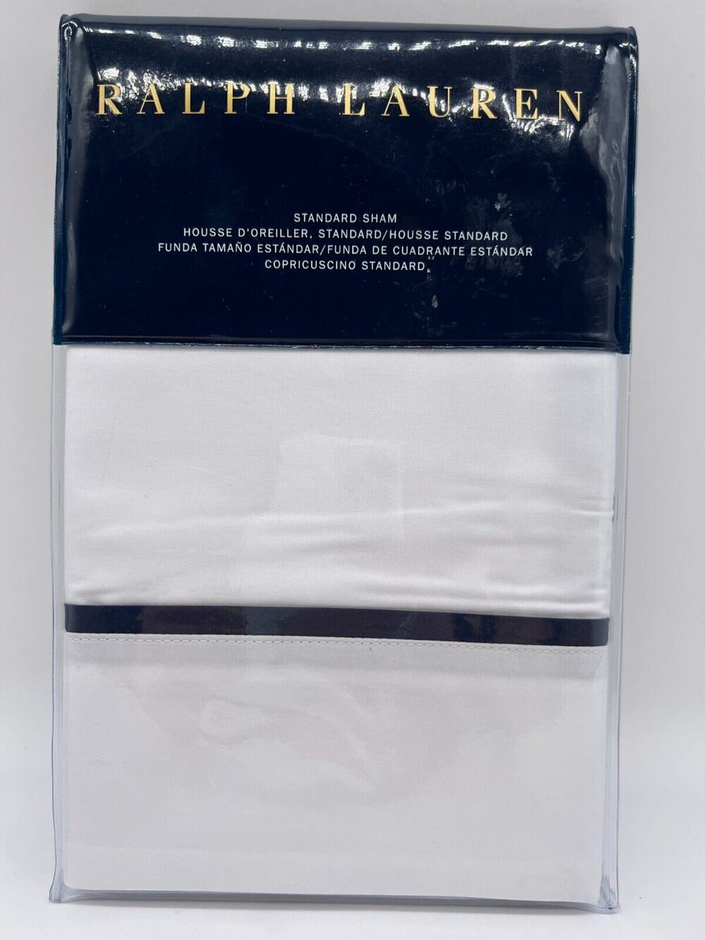 Ralph Lauren Palmer 100% Cotton Percale White Polo Navy Blue Standard Sham NEW